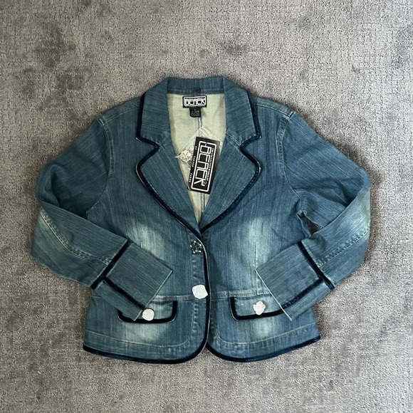 Berek Denim Blazer Y2K Crushed Velvet Trim - Picture 1 of 5